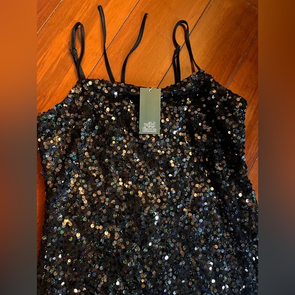 XL Black Sequin Wild Fable Mini Dress with Spaghetti Straps NWT - Picture 5 of 7